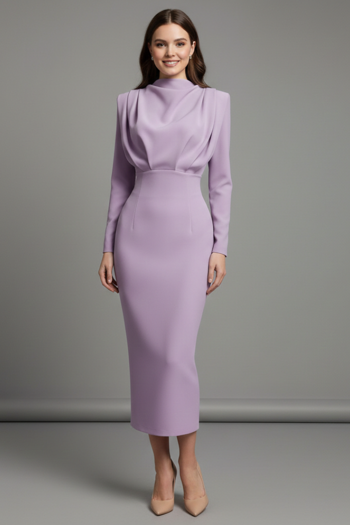 Susan | Elegant Mock Neck Long Sleeve Maxi Dress 6