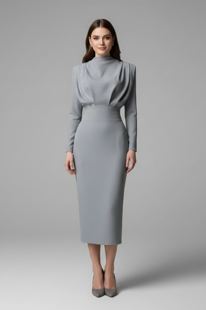 Susan | Elegant Mock Neck Long Sleeve Maxi Dress 7