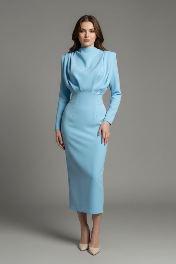 Susan | Elegant Mock Neck Long Sleeve Maxi Dress 8