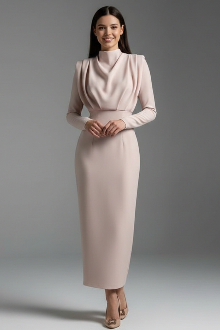 Susan | Elegant Mock Neck Long Sleeve Maxi Dress 9