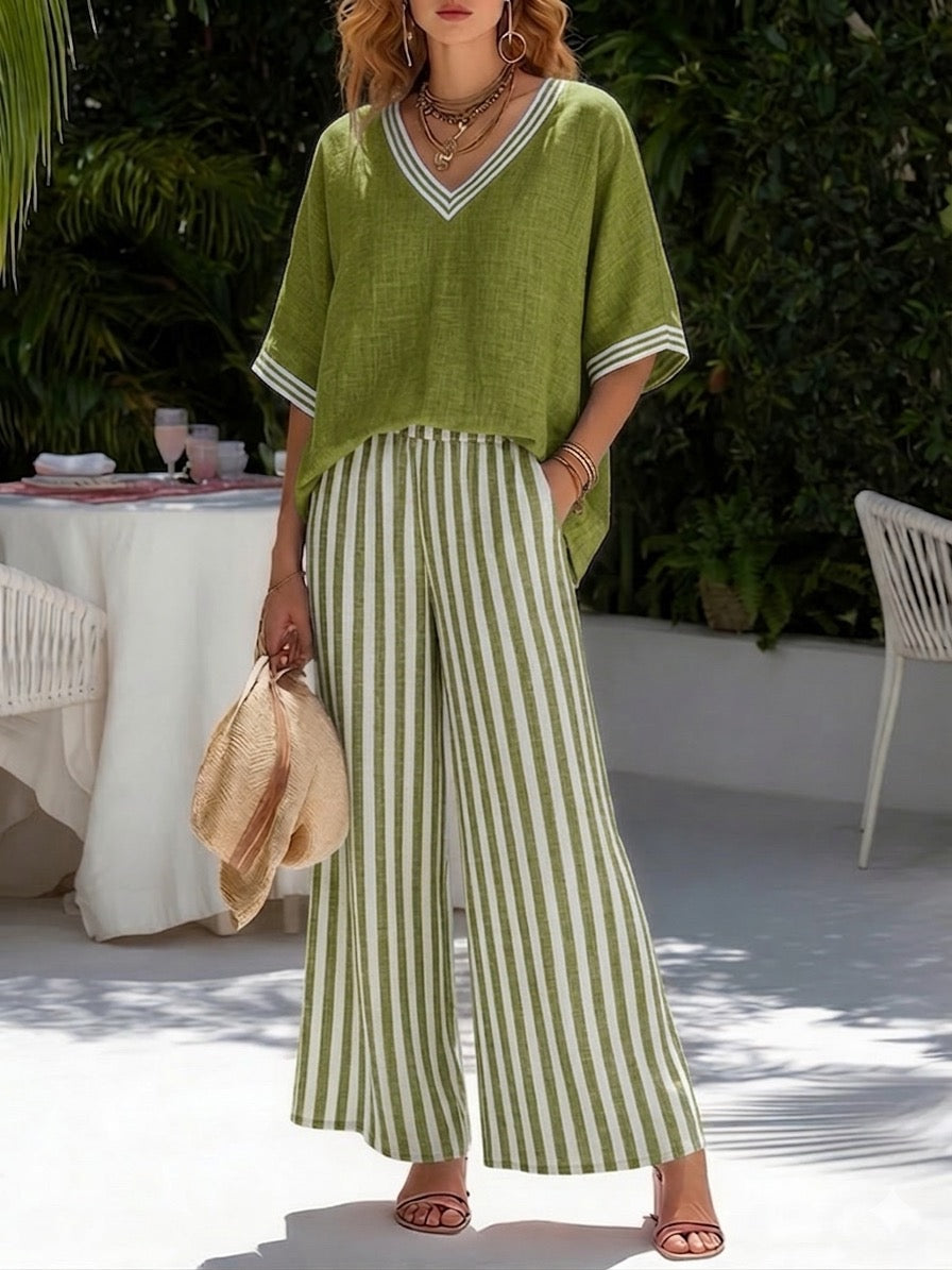 Tahlia | Elegant Striped V-Neck Wide-Leg Two-Piece Set 4