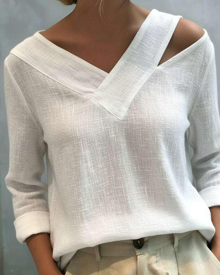 Tamara | Asymmetric V-Neck & Relaxed Fit Women's Top 0