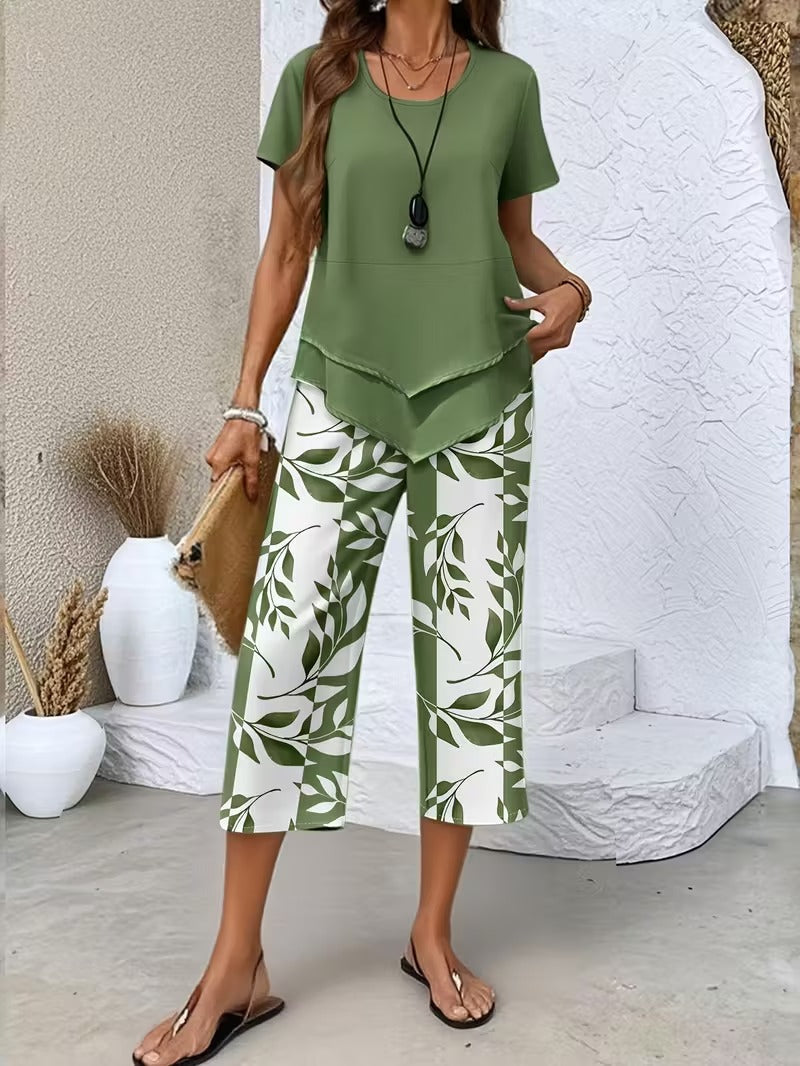 Tamra | Sophisticated Leaf Print Two-Piece Coordinated Set 0