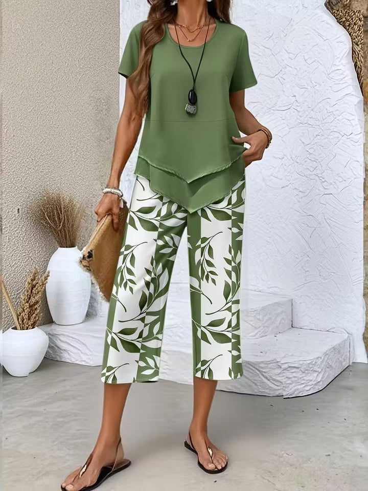 Tamra | Sophisticated Leaf Print Two-Piece Coordinated Set 0