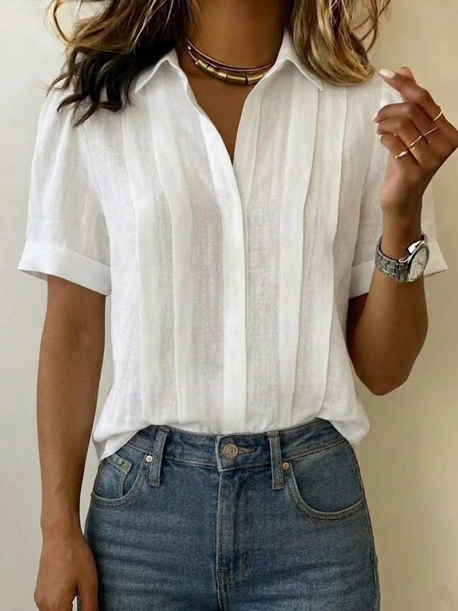 Tayla | Sophisticated Textured Short Sleeve Button-Up Shirt 0