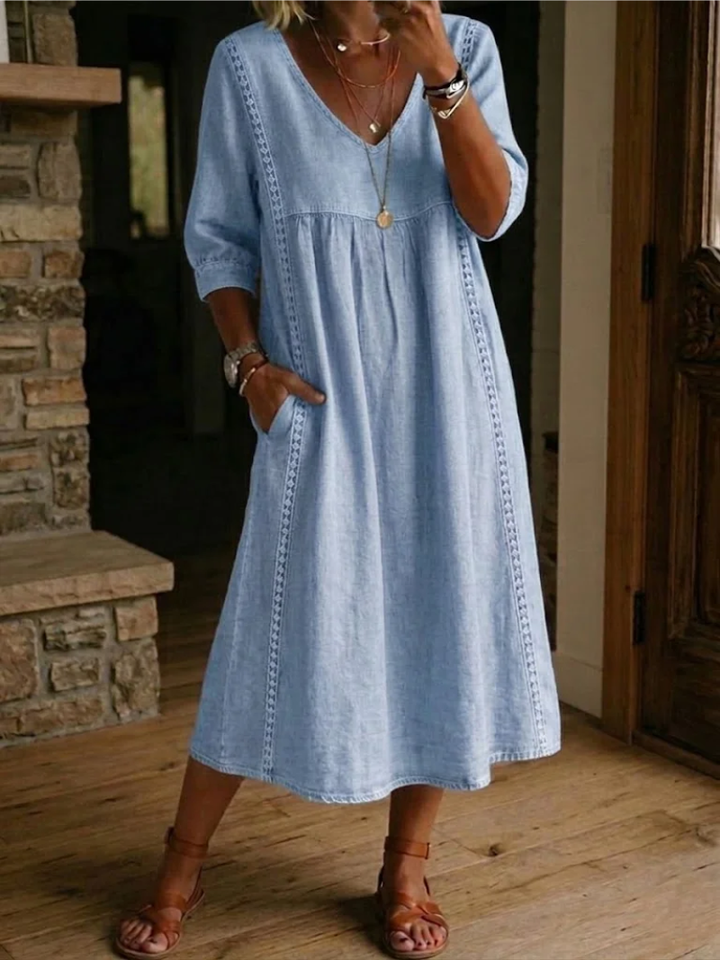 Tiffany | Fluid V-Neck Midi Dress with Pockets 1