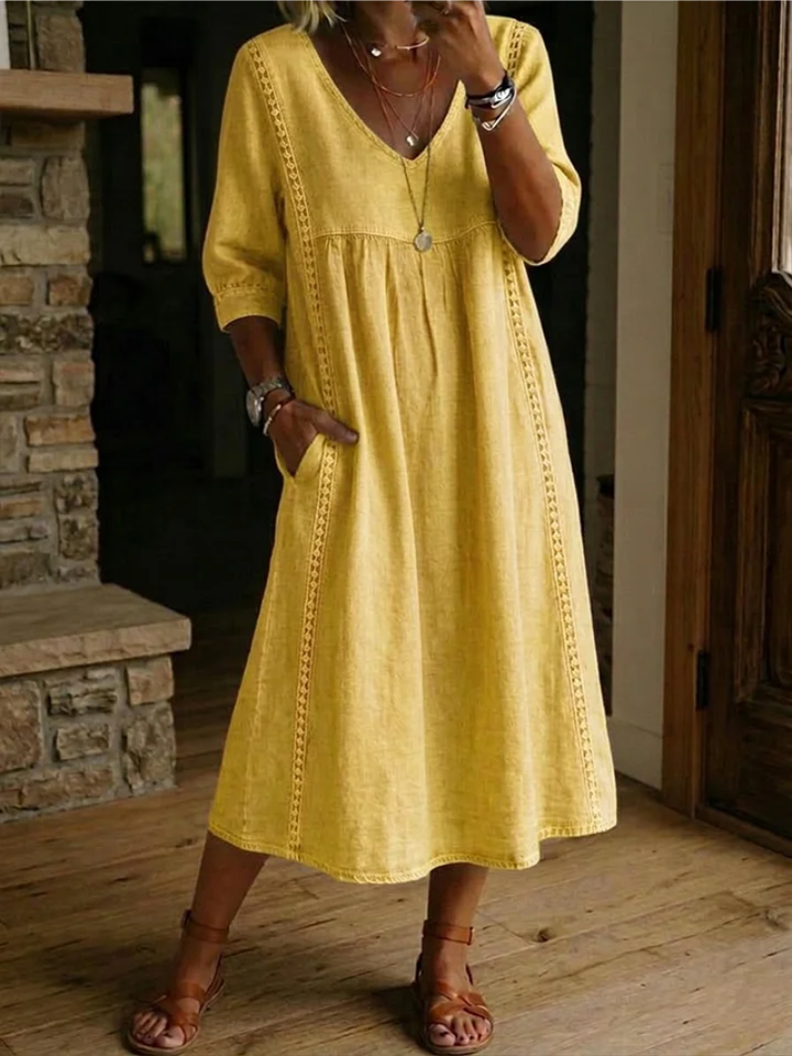 Tiffany | Fluid V-Neck Midi Dress with Pockets 3