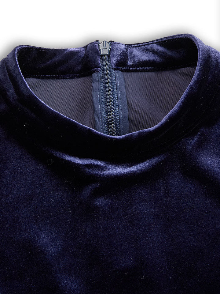 Tivara | Elegant Long-Sleeve Navy Midi Dress 4