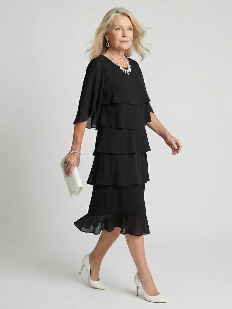 Tracy | Elegant Tiered Midi Dress with Delicate Flutter Sleeves 1