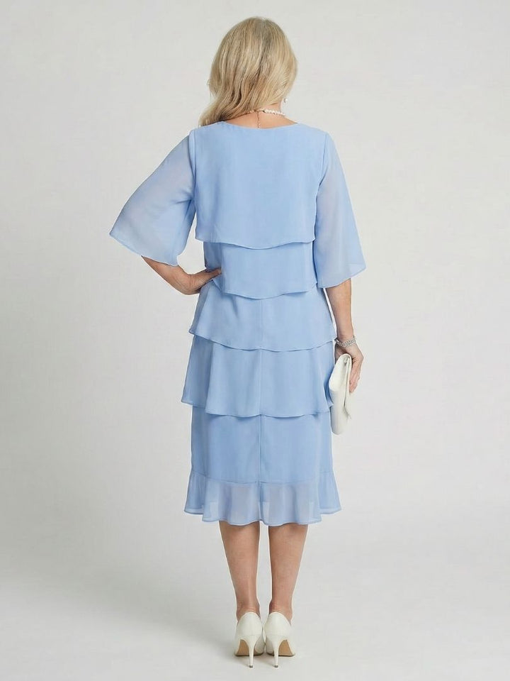 Tracy | Elegant Tiered Midi Dress with Delicate Flutter Sleeves 7
