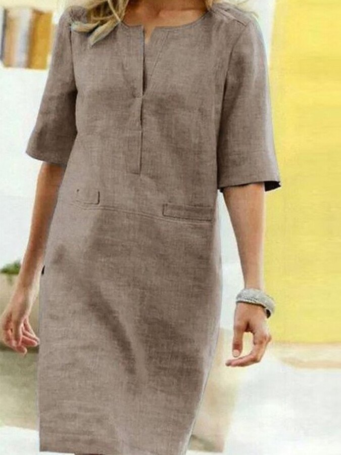 Vera | Effortless And Chic Split Neck Shift Dress 1