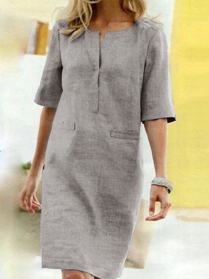 Vera | Effortless And Chic Split Neck Shift Dress 2