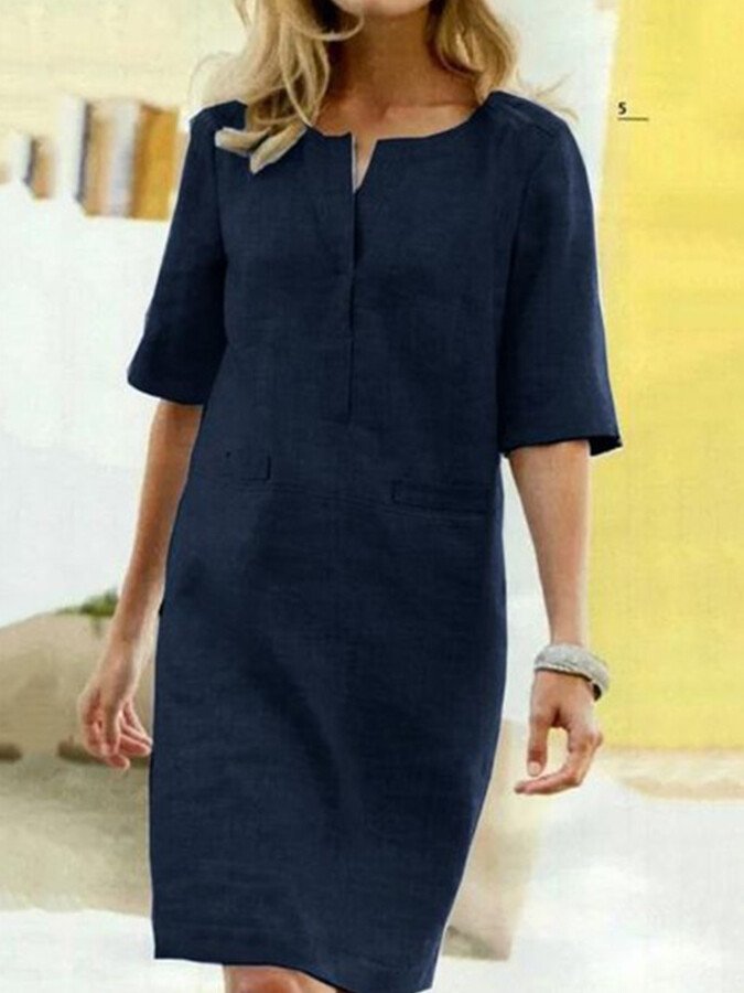Vera | Effortless And Chic Split Neck Shift Dress 3