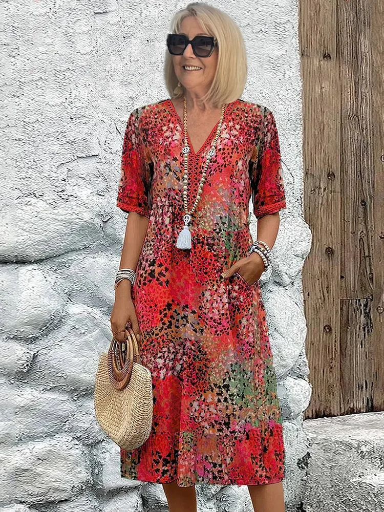Vibrant Aura | Relaxed Fit Floral Midi Dress for Women 1