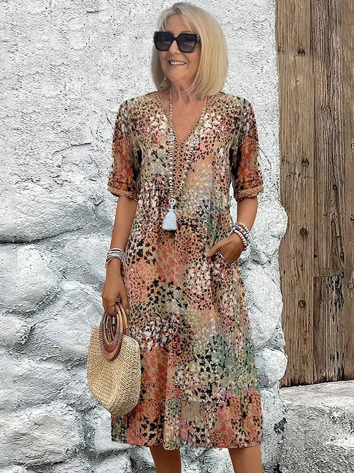 Vibrant Aura | Relaxed Fit Floral Midi Dress for Women 5