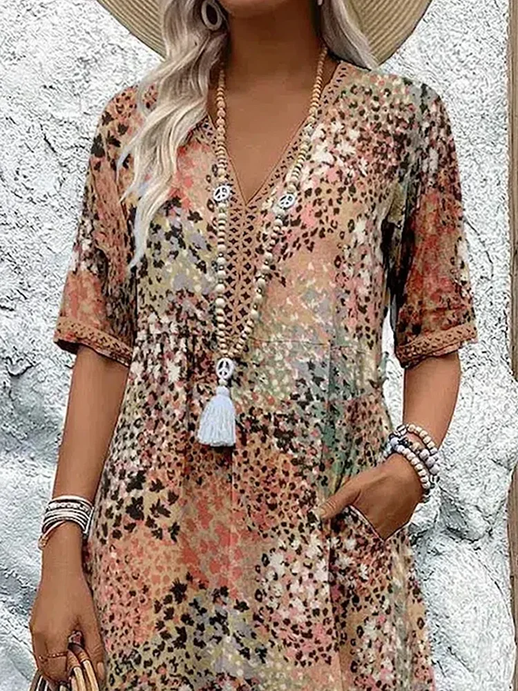 Vibrant Aura | Relaxed Fit Floral Midi Dress for Women 6