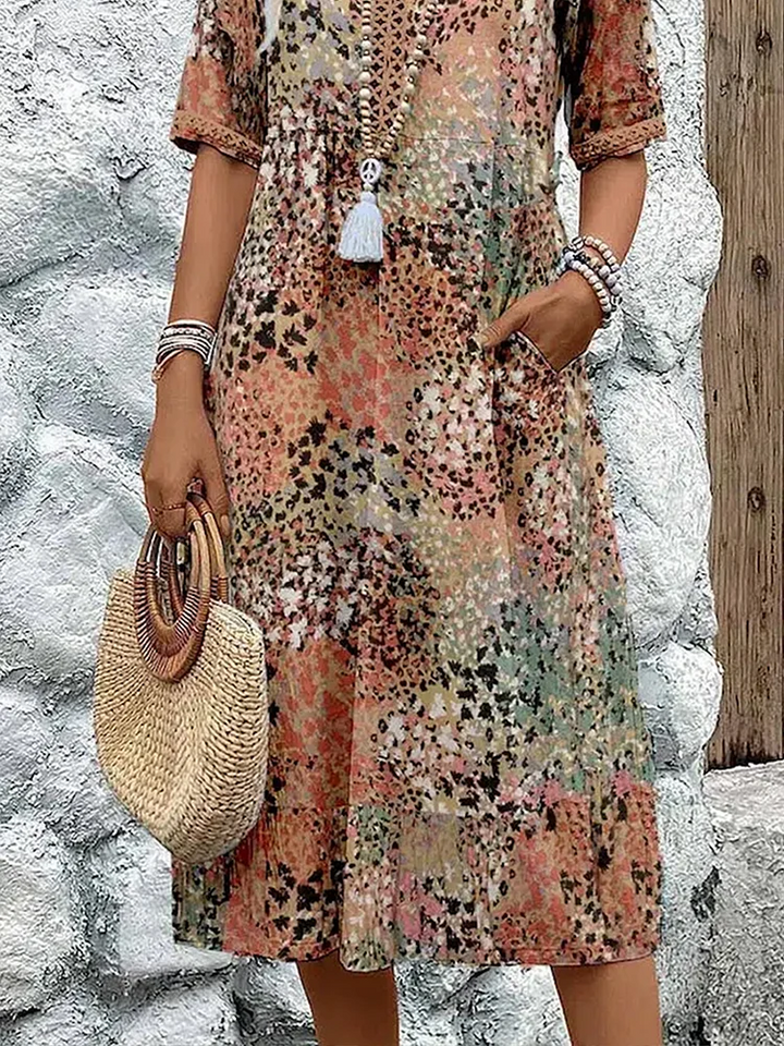 Vibrant Aura | Relaxed Fit Floral Midi Dress for Women 7
