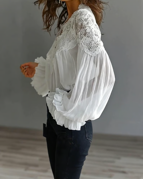 Victoria | Elegant Floral Lace Blouse with Lantern Sleeves 5