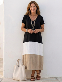Karin | Modernes und elegantes Midi-Kleid mit Color-Block-Design