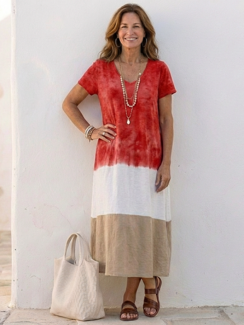 Victoria | Modern Color Block V-Neck Midi Dress 2