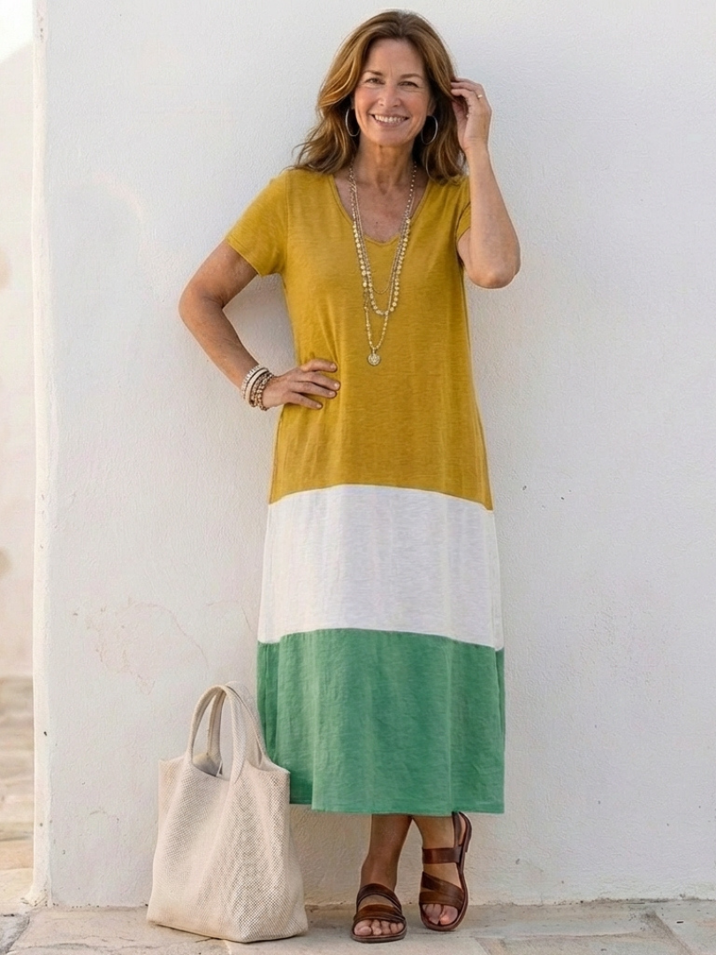 Victoria | Modern Color Block V-Neck Midi Dress 4