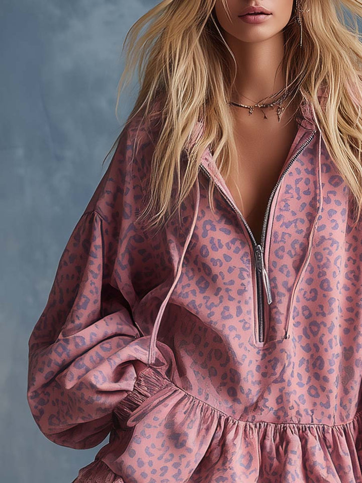 Victoria | Playful And Bold Leopard Print Hooded Mini Dress 2
