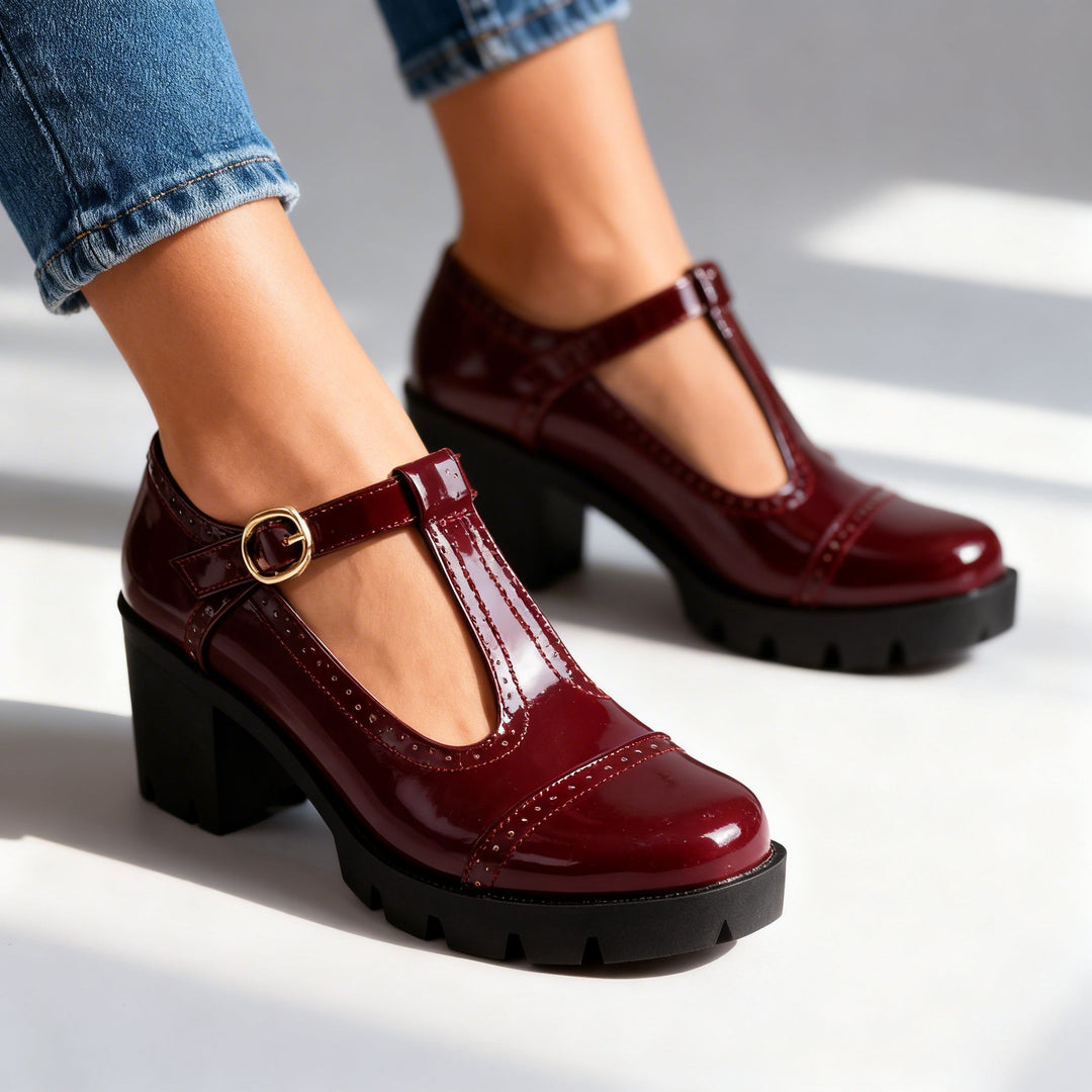 Zara | Women's Shoes T-Strap Brogue Block Heel Vintage Style 0
