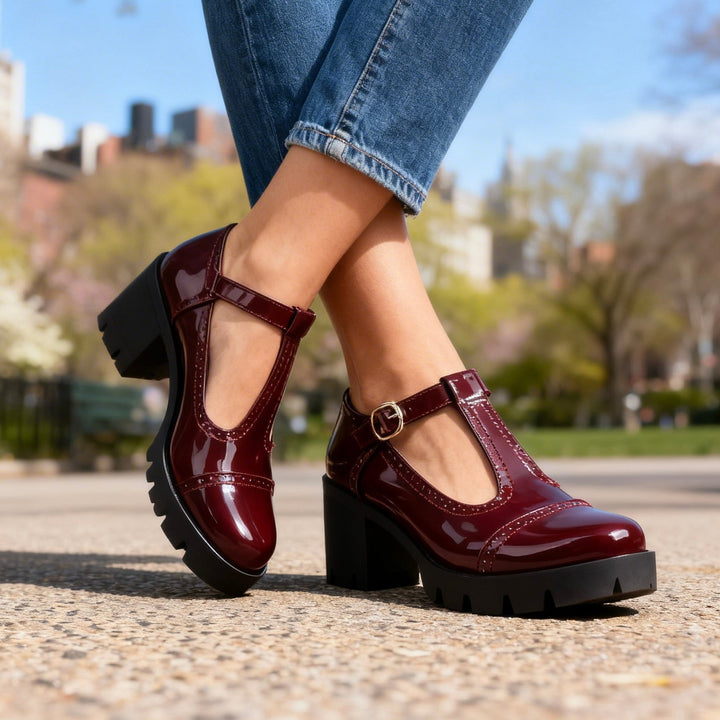 Zara | Women's Shoes T-Strap Brogue Block Heel Vintage Style 1