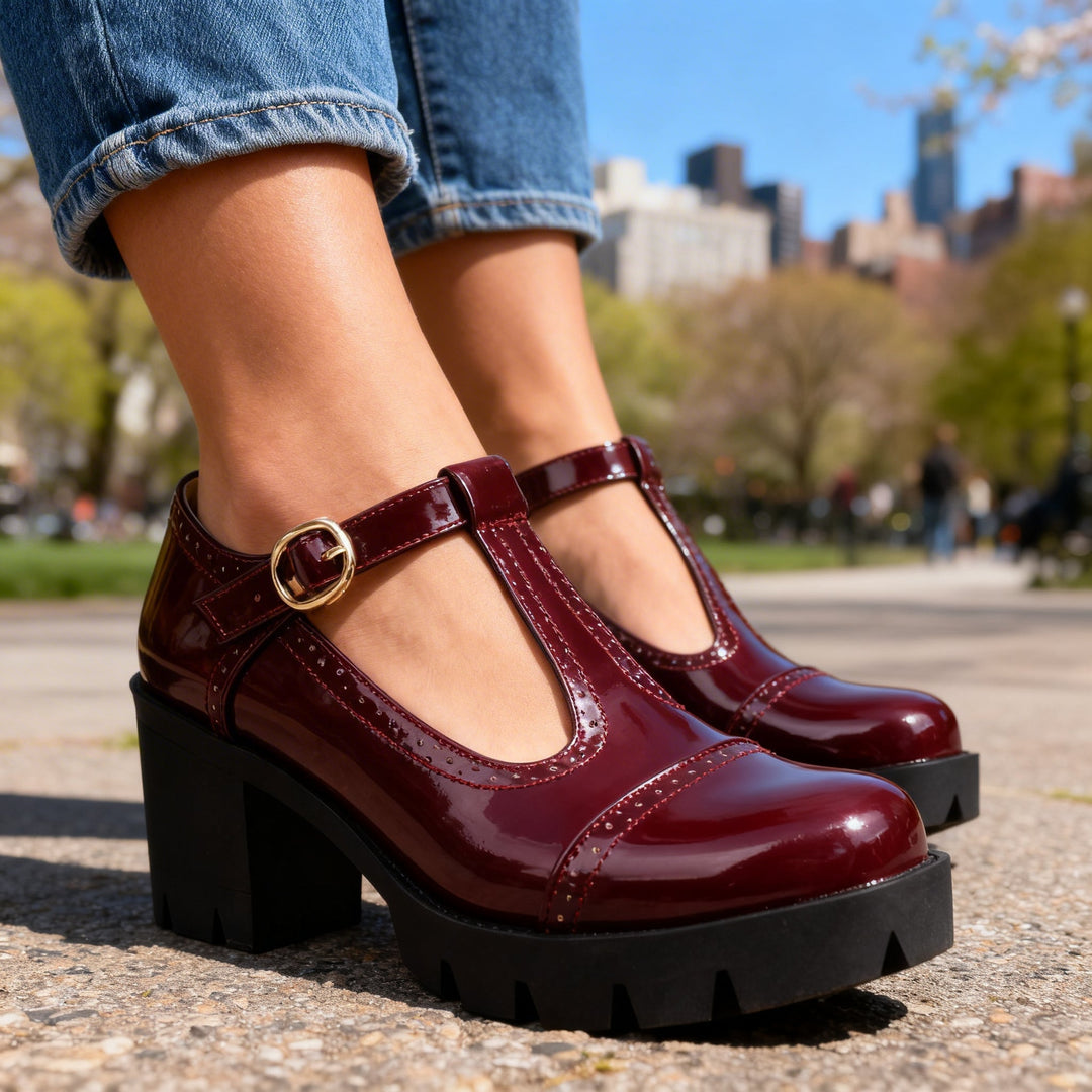 Zara | Women's Shoes T-Strap Brogue Block Heel Vintage Style 6