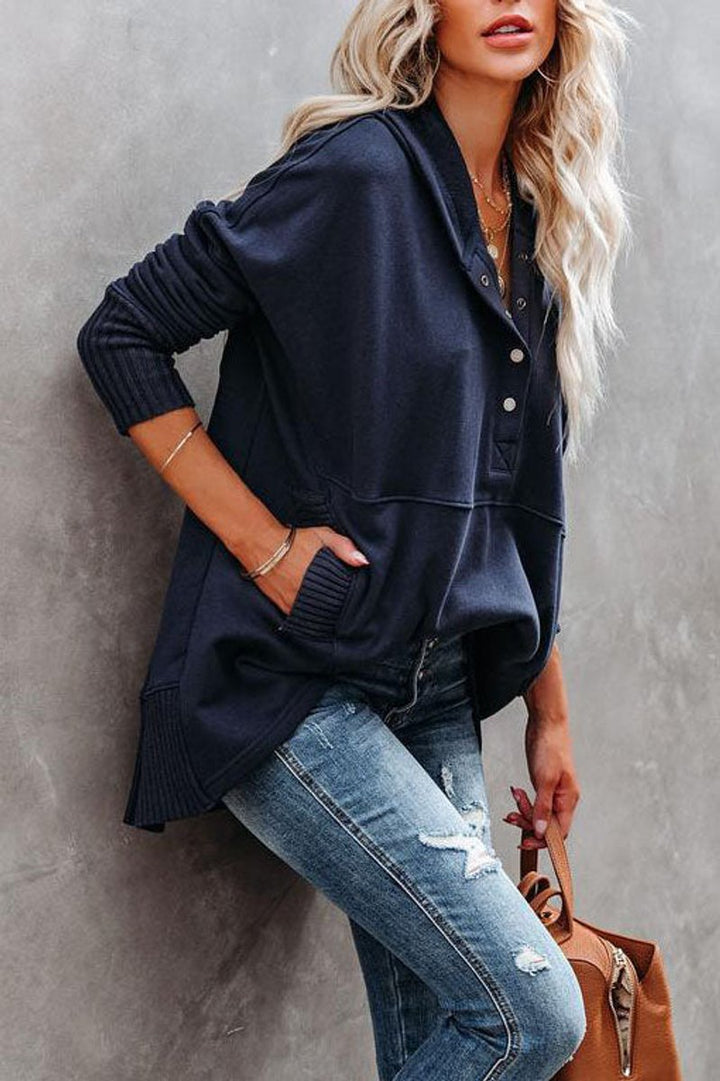 Rosielle | Relaxed Longline Hooded Drawstring Tunic Sweatshirt