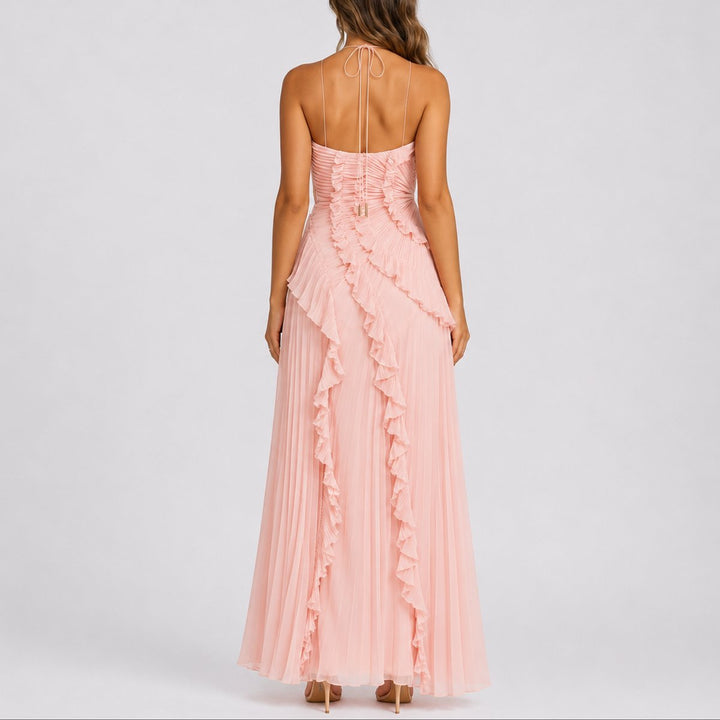 Aurelia | Women's Romantic Pleated Ruffle Halter Maxi Dress