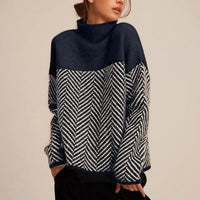 Clara | Women's Oversized Herringbone Turtleneck Knit Sweater