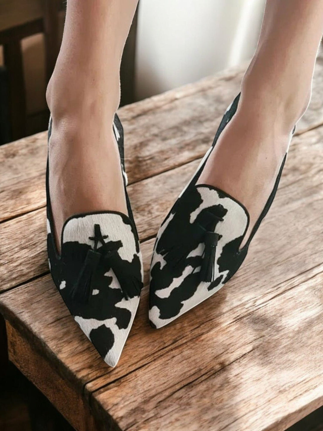 Giselle | Spitze Damen-Loafer mit Animalprint und Quasten