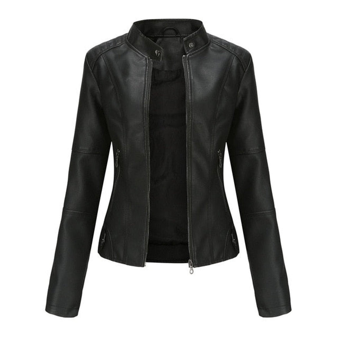 Florence | Cropped Faux Leather Jacket – Stand Collar Style for Women