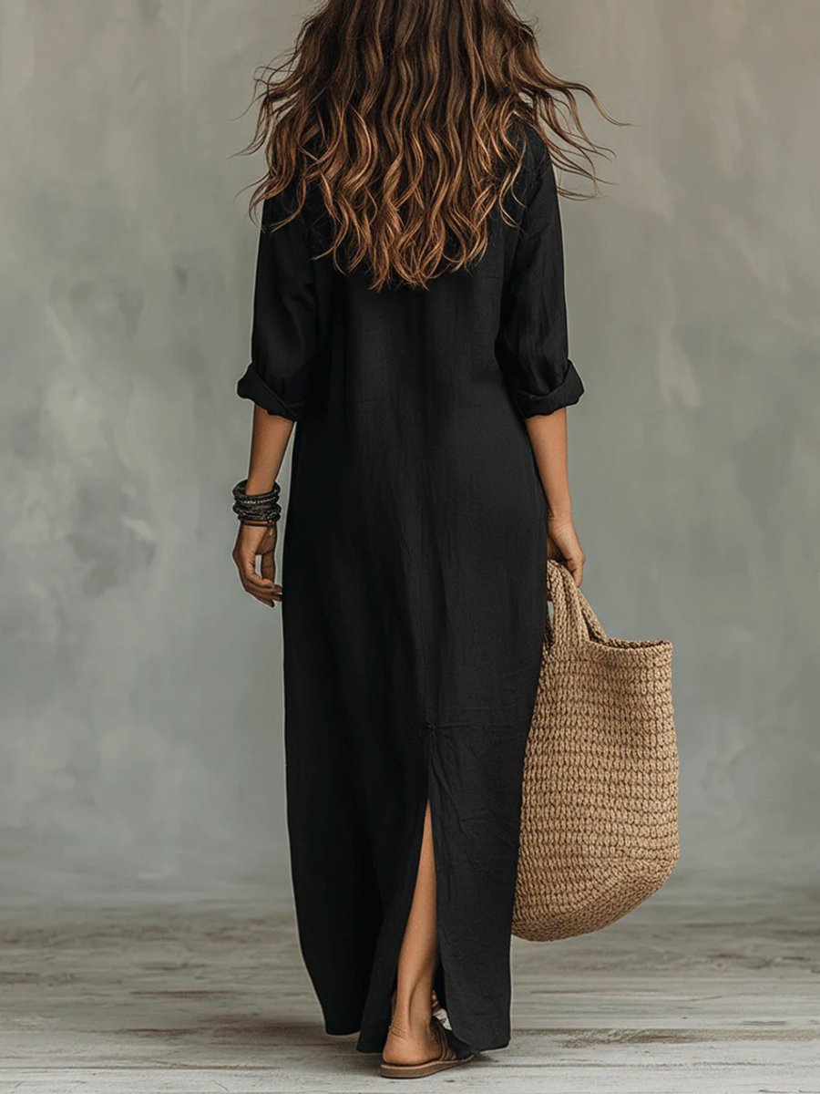 Noralynn | Women's Long Sleeve Flowing Maxi Shirt Dress