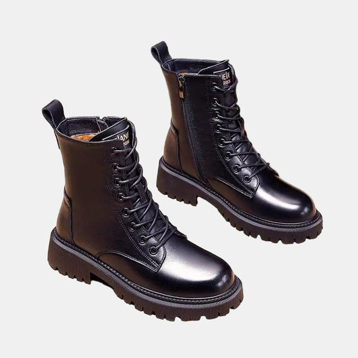 Yuela | Combat-Ankle-Boots für Damen aus Kunstleder mit Fleecefutter