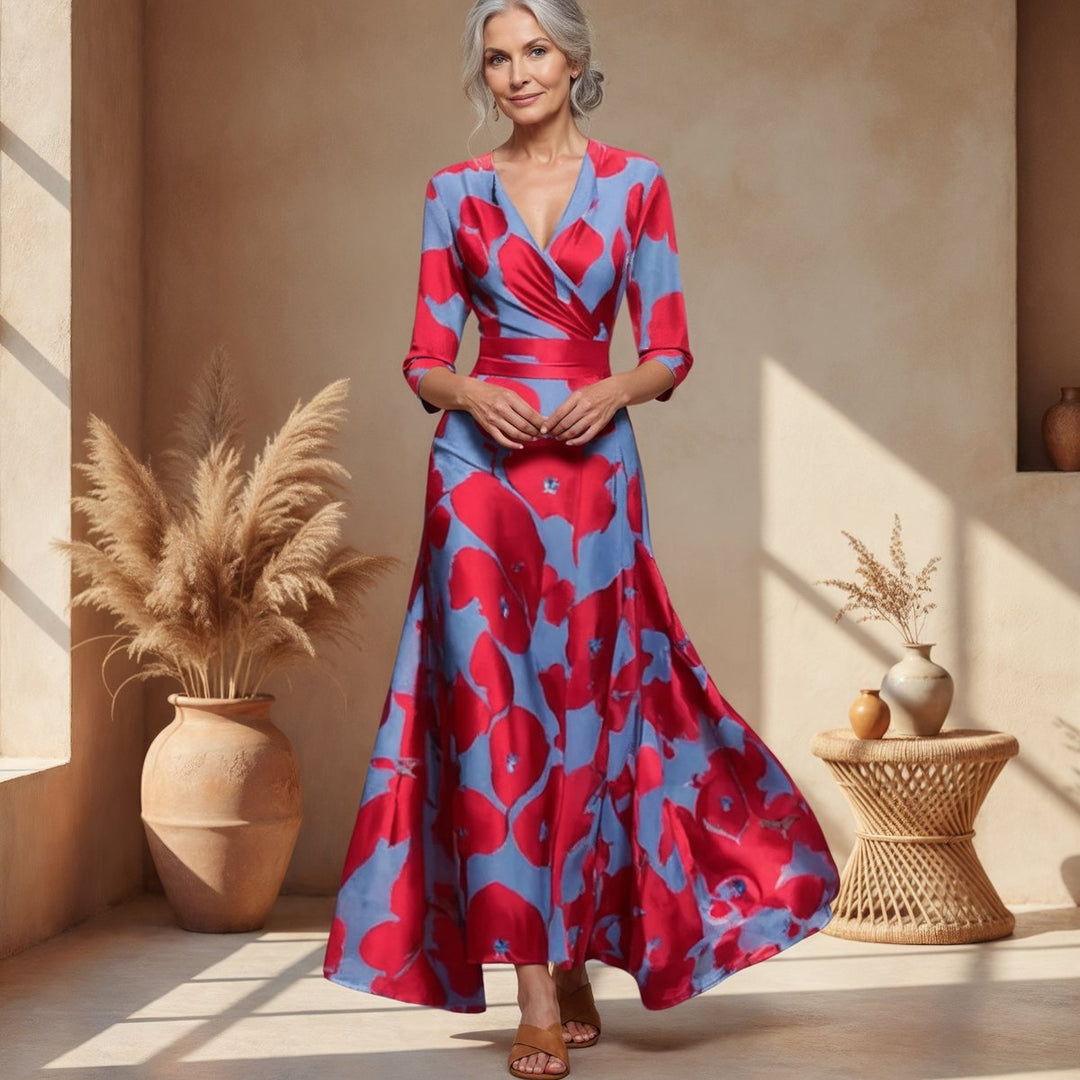 Elysia | Elegant Printed Wrap Dress with 3/4 Sleeves