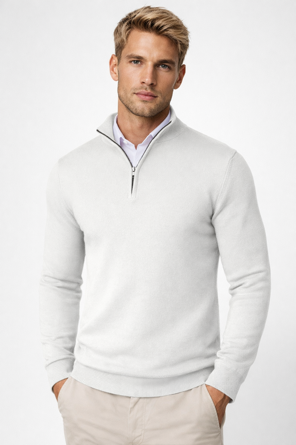 Everline | Modern Half Zip High Neck Sweater