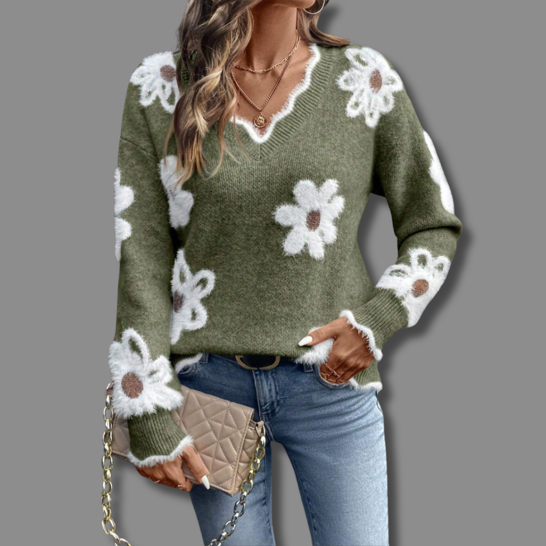 Penelope | Floraler V-Ausschnitt Pullover