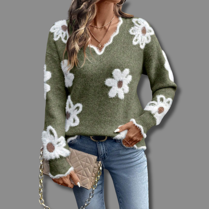 Penelope | Floraler V-Ausschnitt Pullover