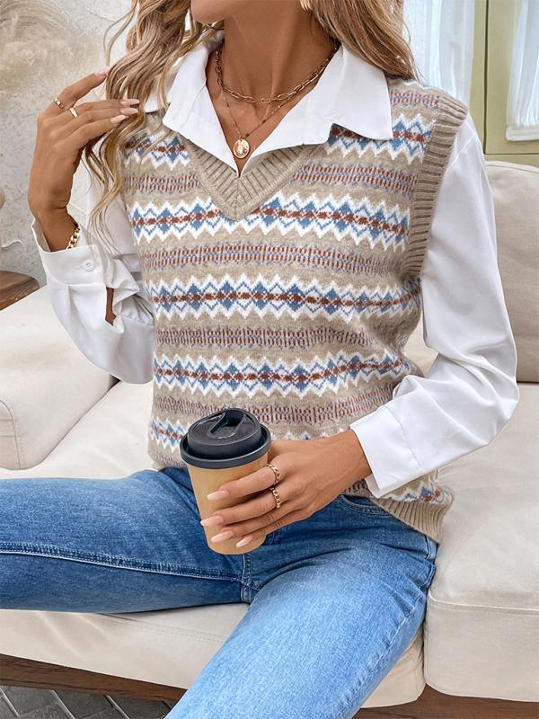 Elowen | Ärmellose Jacquard-Strickweste mit Ethno-Muster
