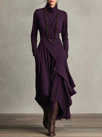 Lunara | Women's Asymmetrical Hem High-Neck Maxi Dress