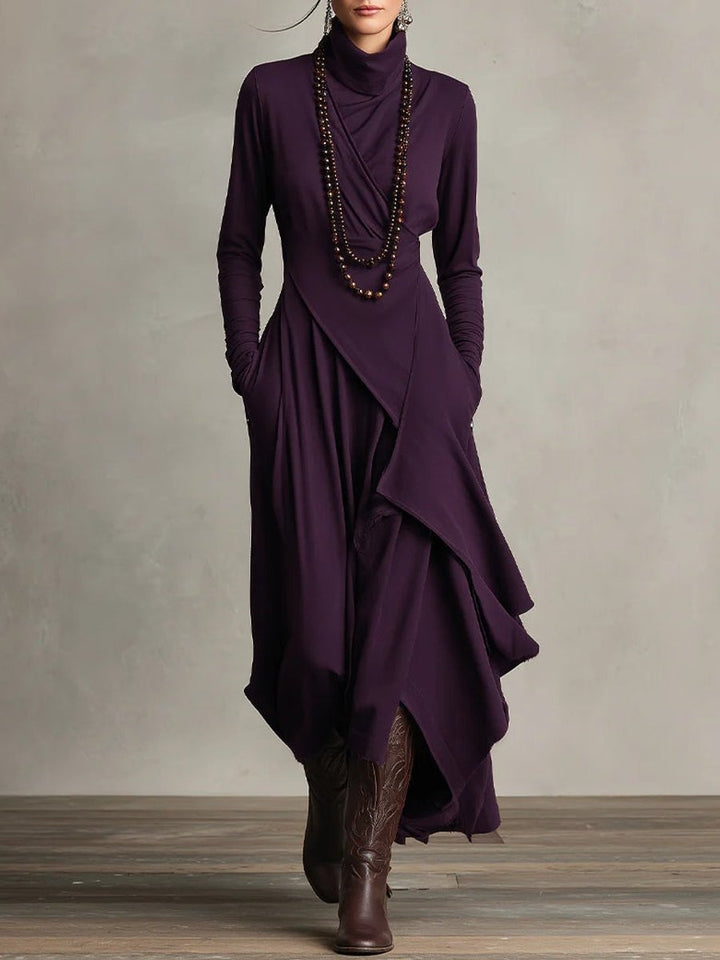 Lunara | Women's Asymmetrical Hem High-Neck Maxi Dress
