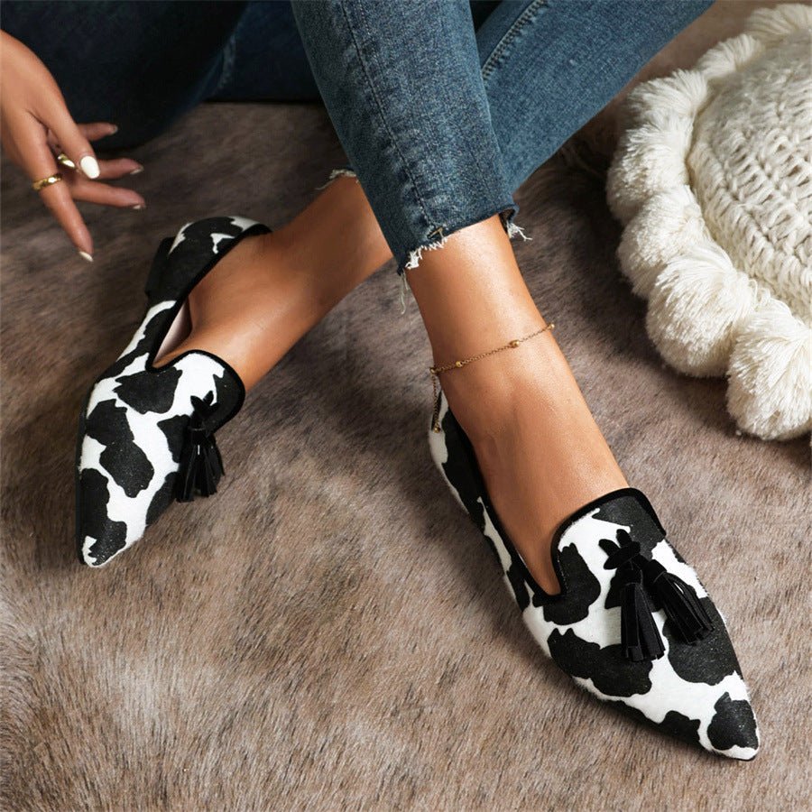Giselle | Spitze Damen-Loafer mit Animalprint und Quasten