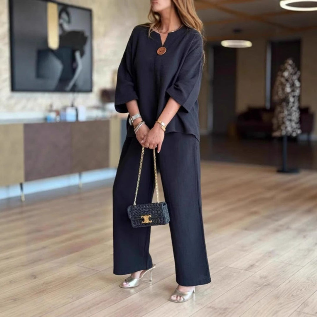 Linara | Set aus legerer Tunika mit 3/4-Ärmeln und Hose mit weitem Bein
