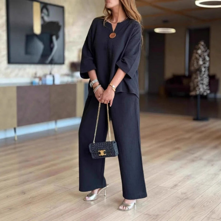 Linara | Set aus legerer Tunika mit 3/4-Ärmeln und Hose mit weitem Bein