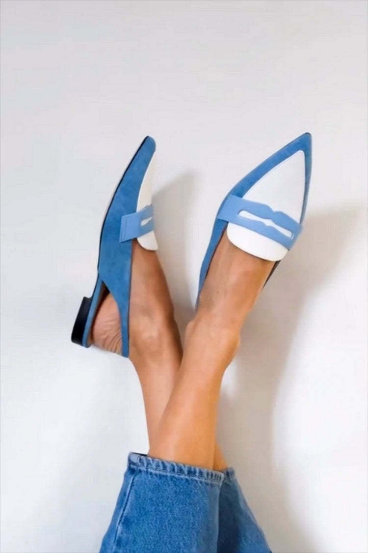 Juliet | Zweifarbige spitze Damen-Slingback-Loafer aus Veloursleder