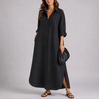 Arabelle | Women's Fall Wedding Guest Oversized Linen Button Maxi Dress