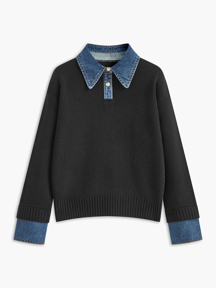 Camille | Strick-Poloshirt mit Jeanskragen
