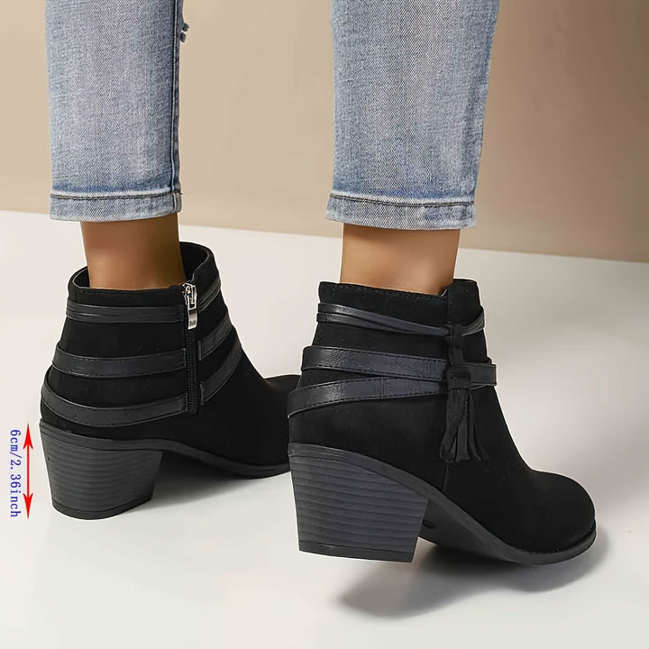 Ravelle | Schicke Stiefeletten mit Quasten und Blockabsatz für Damen
